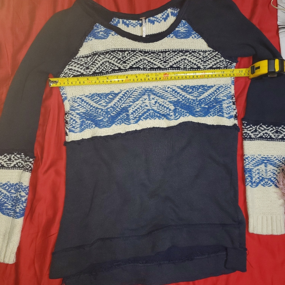 Free People Blue White Nordic Sweater
